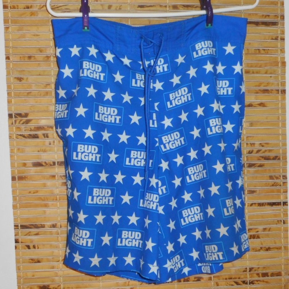 Bud Light Men's BLue Lightweight Unlined Board Shorts With Logo Stars *Waist: 32